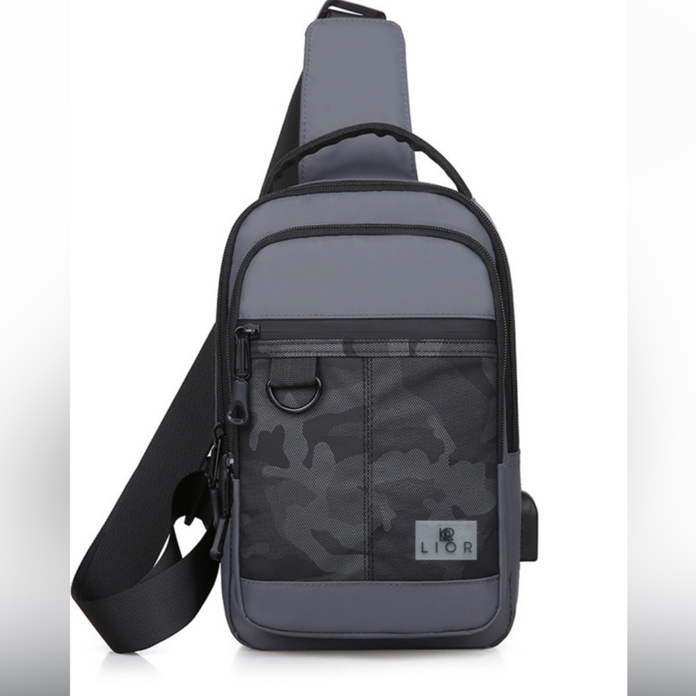 Lior Grey Camouflage Crossbody Body/Chest Bag W/ISN Charger Port.